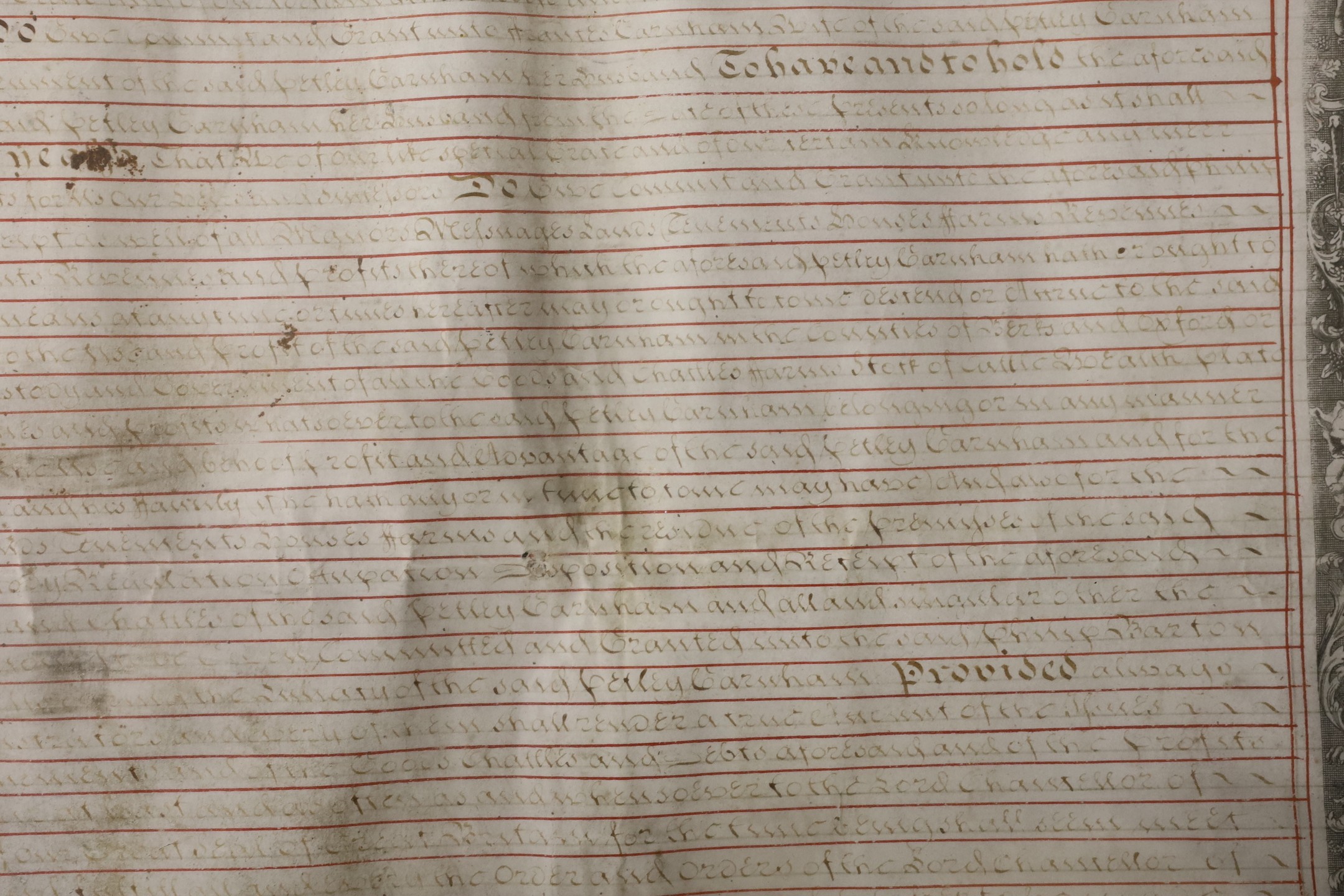 A George II Grant by letters patent of the estate of Petley Garnham of Chieveley in Berkshire, a lunatic; 28 Jan 1746, with wax great seal, 82cms wide x 68cms high